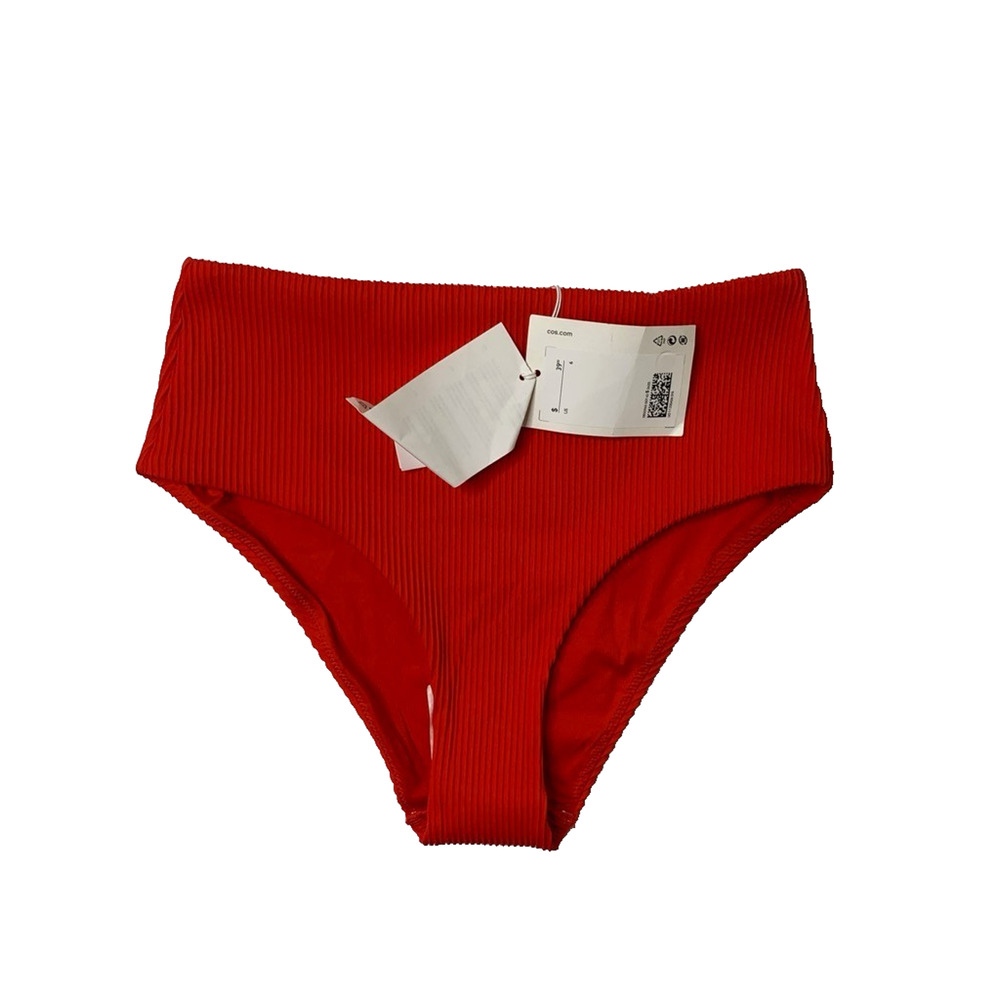 COS Bikini Bottom Womens 6 Poppy Red Nylon Blend Stretch High Waisted Ribbed